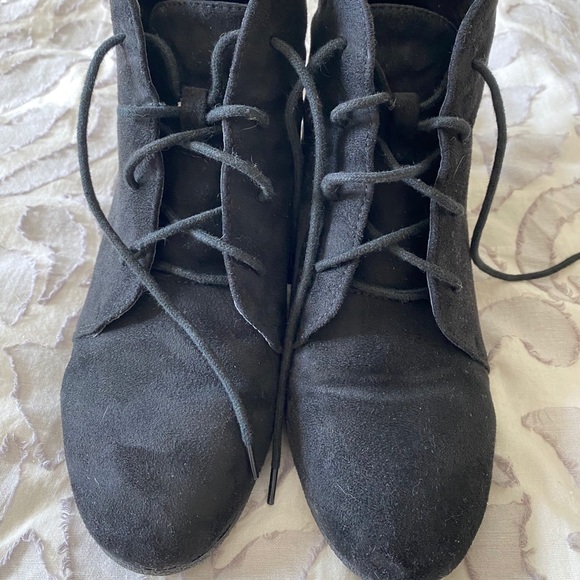 Women’s Black Suede Wedge Booties - Picture 2 of 5